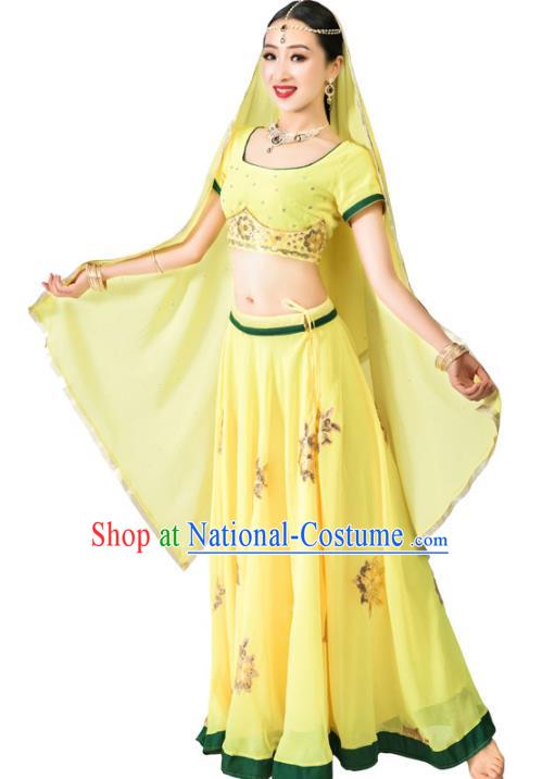 Indian Traditional Lehenga Clothing Yellow Top and Skirt Asian India Bollywood Dance Clothing