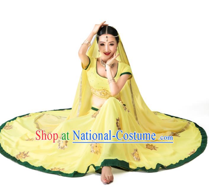 Indian Traditional Lehenga Clothing Yellow Top and Skirt Asian India Bollywood Dance Clothing