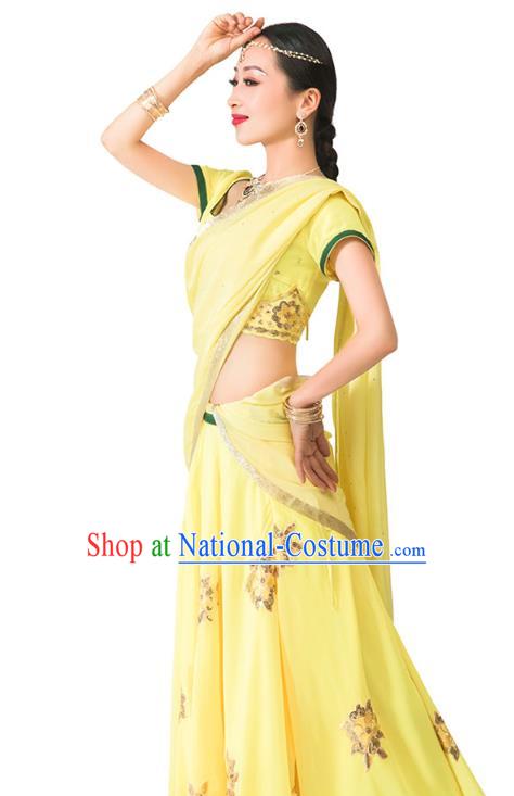 Indian Traditional Lehenga Clothing Yellow Top and Skirt Asian India Bollywood Dance Clothing