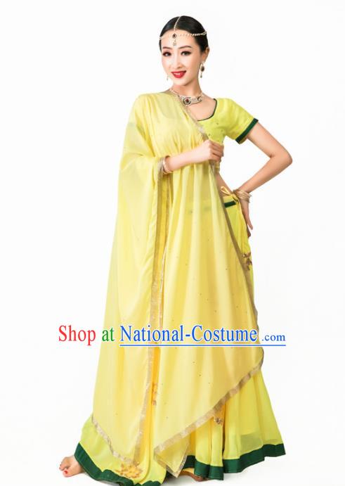 Indian Traditional Lehenga Clothing Yellow Top and Skirt Asian India Bollywood Dance Clothing