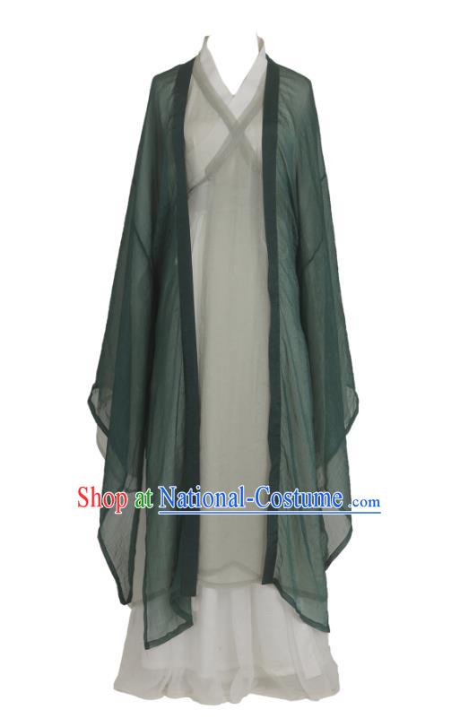 China Ancient Female Swordsman Green Hanfu Dress Traditional Jin Dynasty Young Beauty Historical Clothing