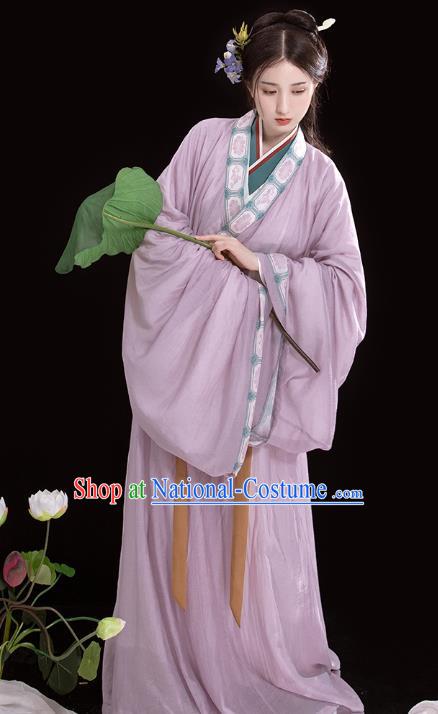 China Ancient Patrician Lady Lilac Hanfu Dress Traditional Jin Dynasty Royal Princess Historical Costumes