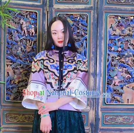 Chinese Traditional Embroidered Violet Silk Jacket National Tang Suit Outer Garment