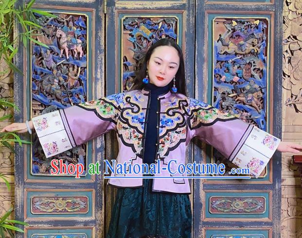 Chinese Traditional Embroidered Violet Silk Jacket National Tang Suit Outer Garment