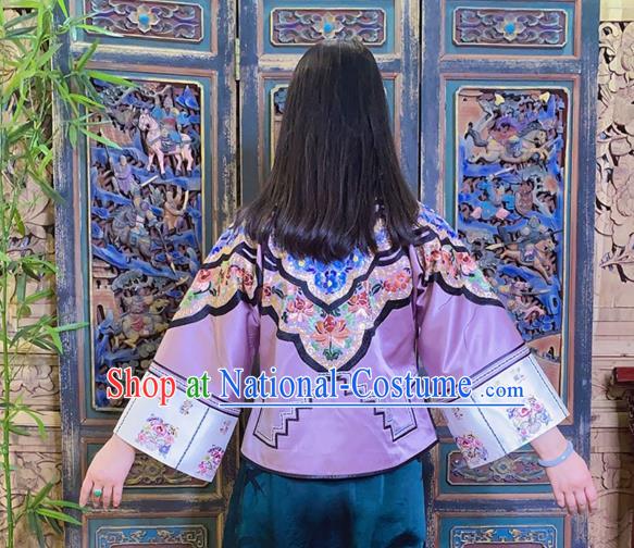 Chinese Traditional Embroidered Violet Silk Jacket National Tang Suit Outer Garment