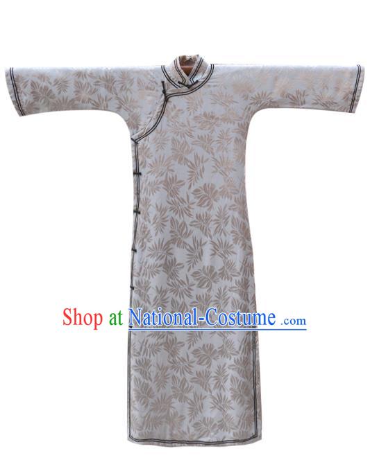 China Classical Grey Silk Qipao Dress National Winter Clothing Traditional Young Mistress Cheongsam