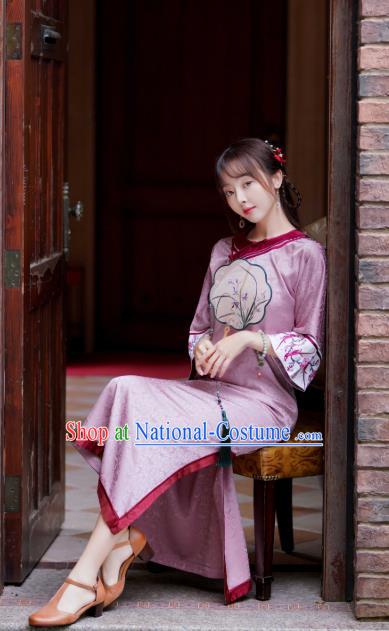 China Traditional Pink Silk Cheongsam Classical Slant Opening Qipao Dress National Young Women Clothing