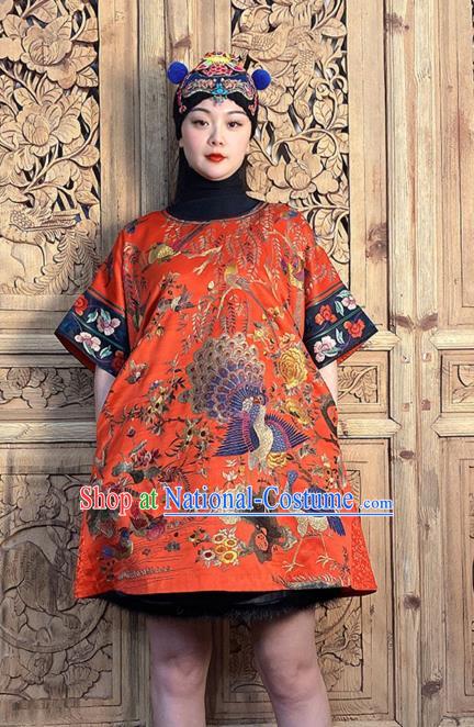 China Embroidered Red Silk Short Dress National Ethnic Girl Costume