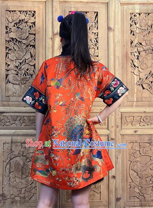 China Embroidered Red Silk Short Dress National Ethnic Girl Costume