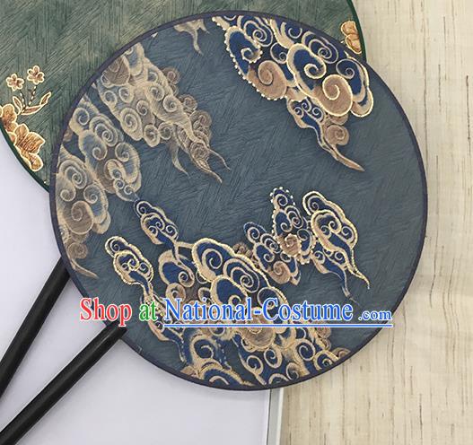 China Handmade Circular Fan Printing Clouds Fan Classical Navy Silk Fan