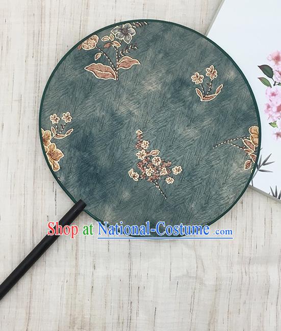 China Printing Flowers Fan Classical Green Silk Fan Handmade Circular Fan