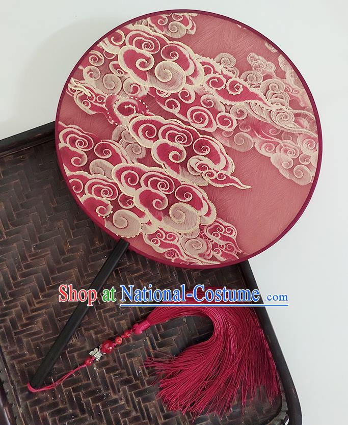 China Handmade Circular Fan Printing Clouds Red Silk Fan Classical Wedding Fan