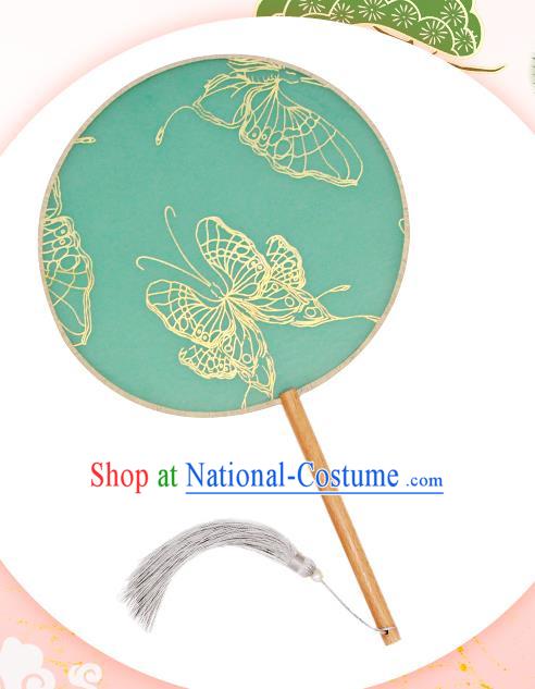 China Traditional Hanfu Fan Classical Dance Circular Fan Handmade Green Silk Fan