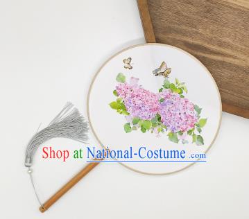 China Classical Dance Fan Handmade Silk Circular Fan Traditional Printing Hydrangea Palace Fan