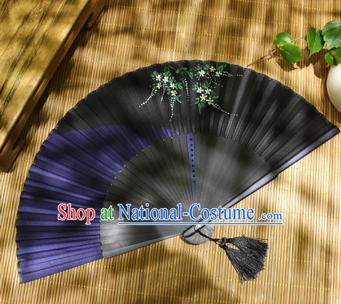 Chinese Classical Accordion Handmade Printing Silk Folding Fan Tai Chi Fan