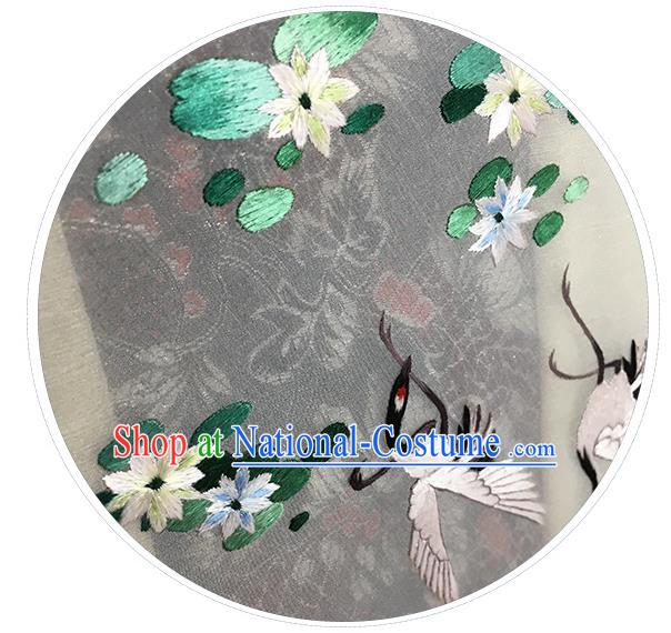 China Traditional Embroidered Crane Lotus Palace Fan Classical Dance Silk Fan Handmade Circular Fan