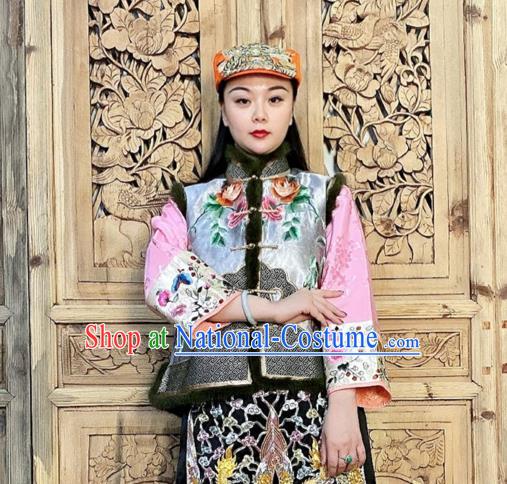 Chinese Traditional Winter Clothing Embroidered Vest Grey Silk Waistcoat