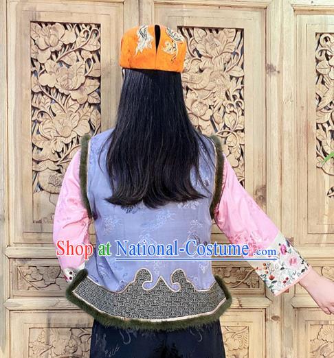 Chinese Traditional Winter Clothing Embroidered Vest Grey Silk Waistcoat