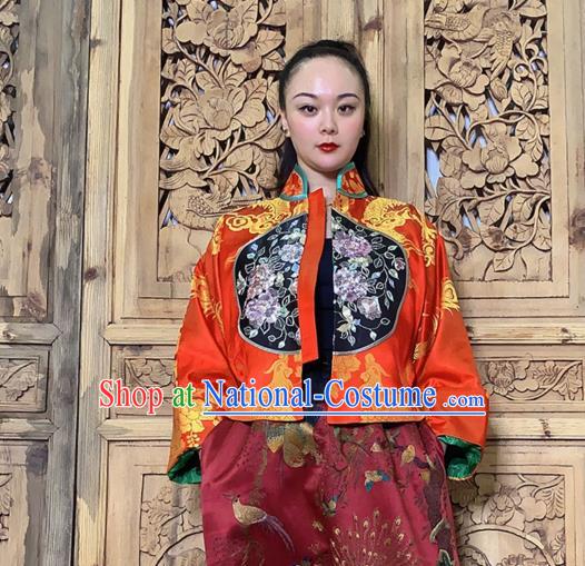 Chinese Traditional Embroidered Red Silk Jacket Tang Suit Outer Garment