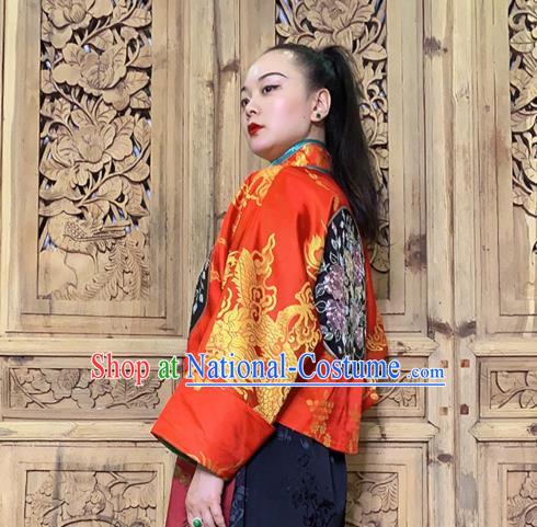 Chinese Traditional Embroidered Red Silk Jacket Tang Suit Outer Garment