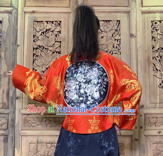 Chinese Traditional Embroidered Red Silk Jacket Tang Suit Outer Garment