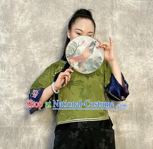 Chinese Tang Suit Upper Outer Garment Traditional Green Silk Blouse