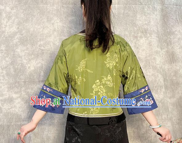 Chinese Tang Suit Upper Outer Garment Traditional Green Silk Blouse