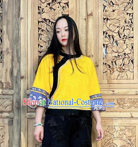 Chinese Embroidered Cheongsam Shirt Traditional Golden Silk Blouse Tang Suit Upper Outer Garment