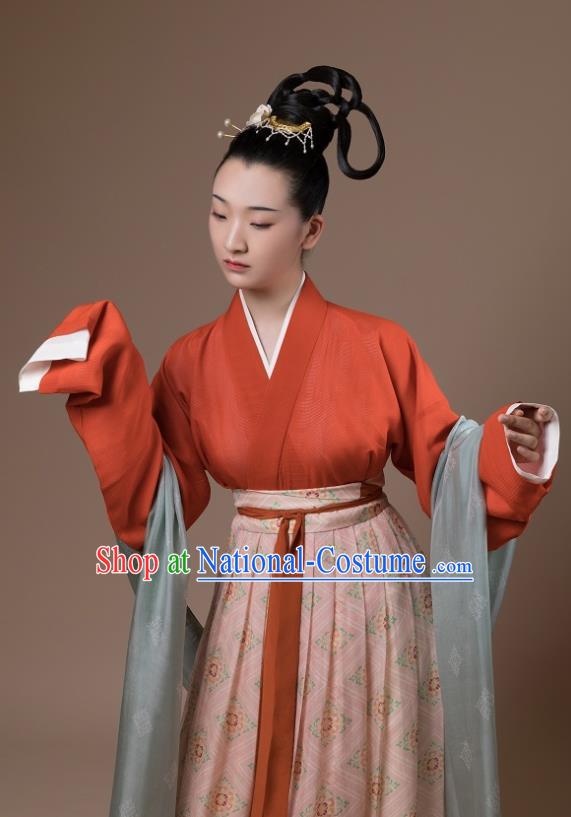 China Traditional Early Tang Dynasty Historical Costumes Ancient Court Lady Hanfu Garment Complete Set