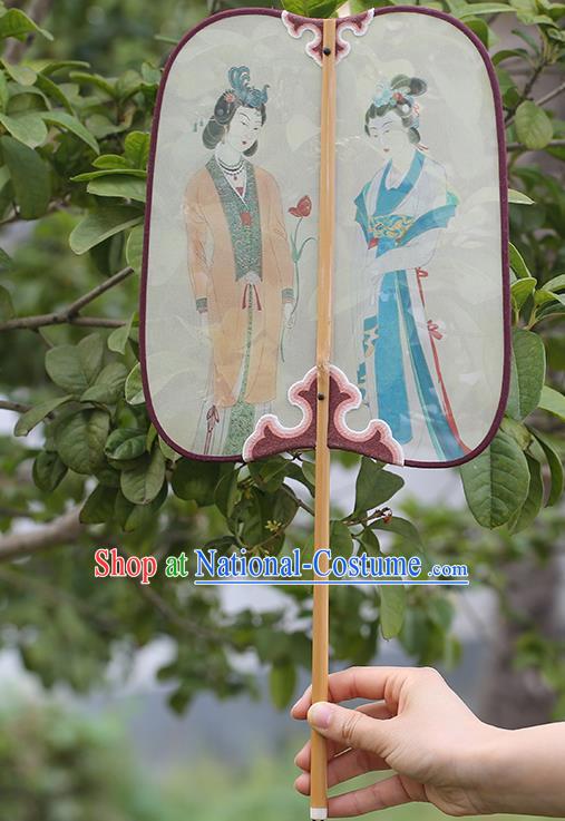 China Classical Dance Silk Fan Handmade Hanfu Fan Traditional Printing Beauty Palace Fan