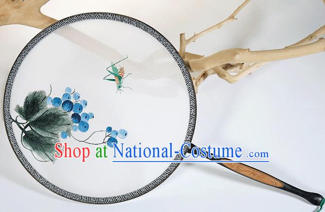 China Traditional Ming Dynasty Palace Fan Handmade Hanfu Circular Fan Classical Embroidered Grape Silk Fan