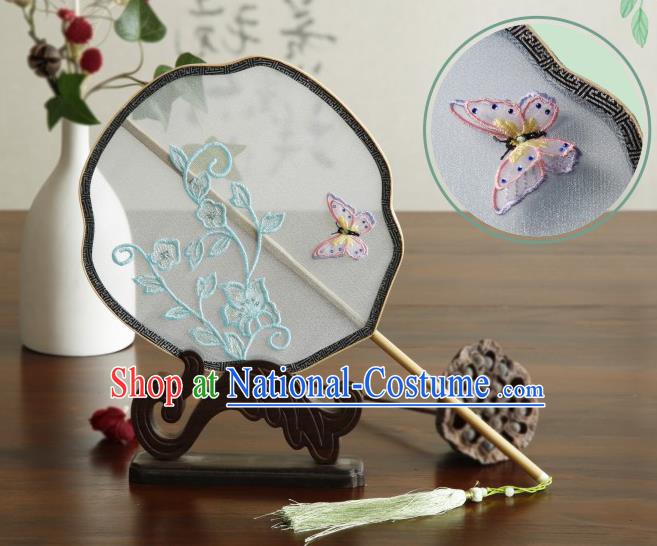 China Traditional Hanfu Fan Handmade Classical Dance Fan Embroidered Butterfly Silk Palace Fan