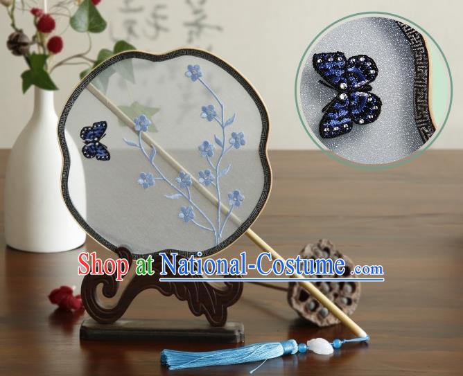 China Embroidered Plum Butterfly Silk Palace Fan Traditional Hanfu Fan Handmade Classical Dance Fan