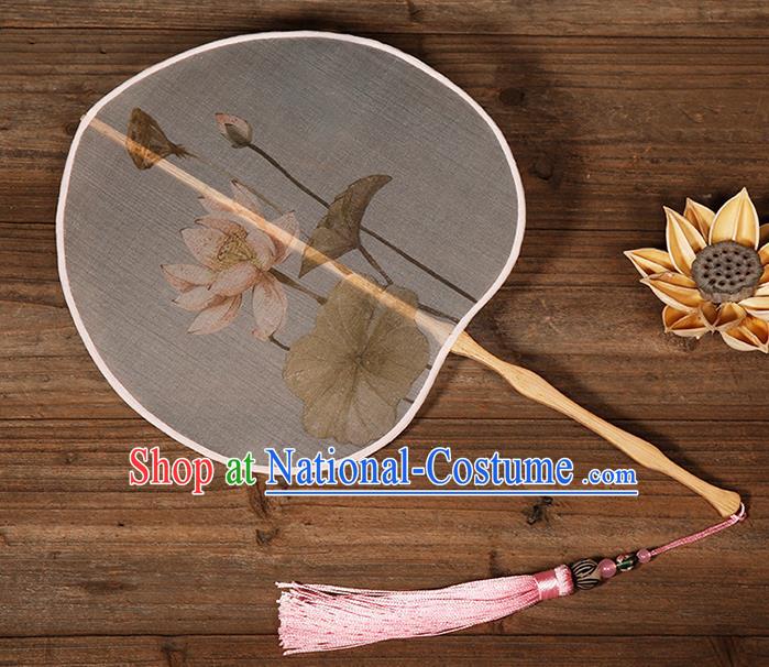 China Traditional Printing Lotus Palace Fan Classical Dance Hanfu Fan Handmade Silk Fan