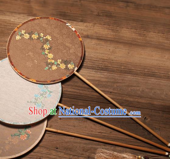 China Traditional Song Dynasty Princess Circular Fan Classical Palace Fan Handmade Brown Silk Fan