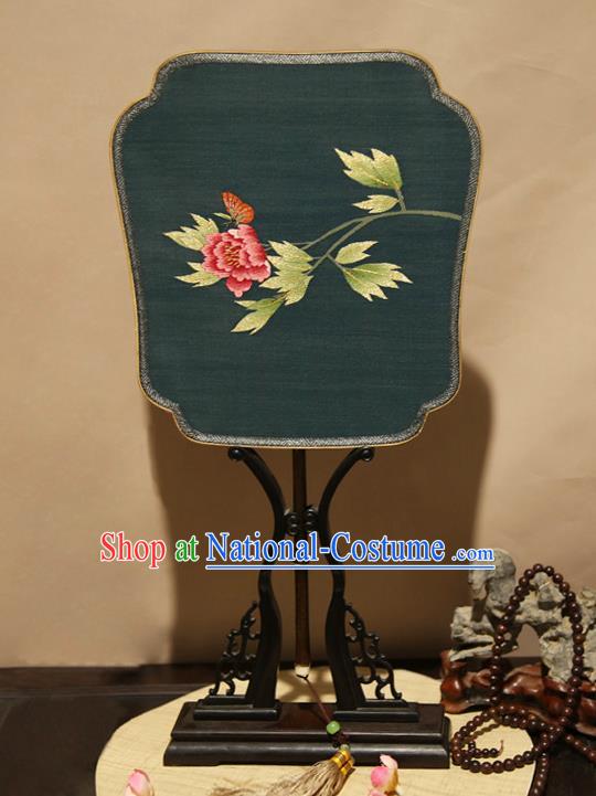 China Traditional Dance Palace Fan Classical Peony Pattern Silk Fan Handmade Suzhou Craft Fan