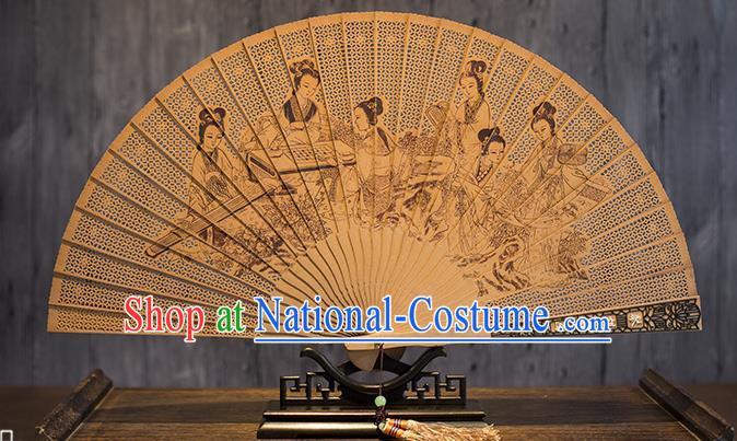 Chinese Traditional Carving Sandalwood Accordion Classical Folding Fan Handmade Hollow Fan