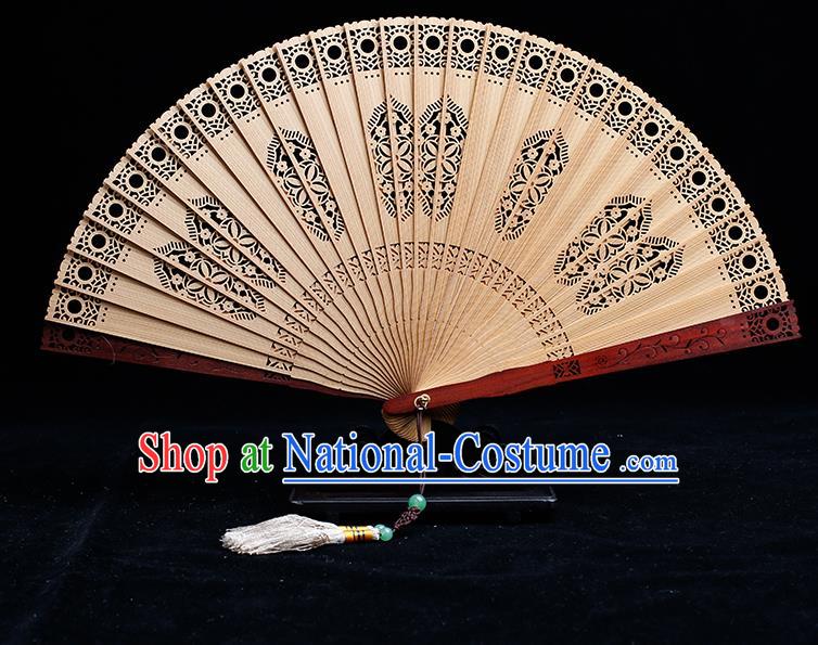 Chinese Classical Dance Folding Fan Handmade Hollow Sandalwood Fan Traditional Accordion