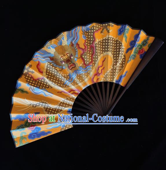 Chinese Traditional Kung Fu Accordion Handmade Folding Fan Printing Dragon Golden Paper Fan