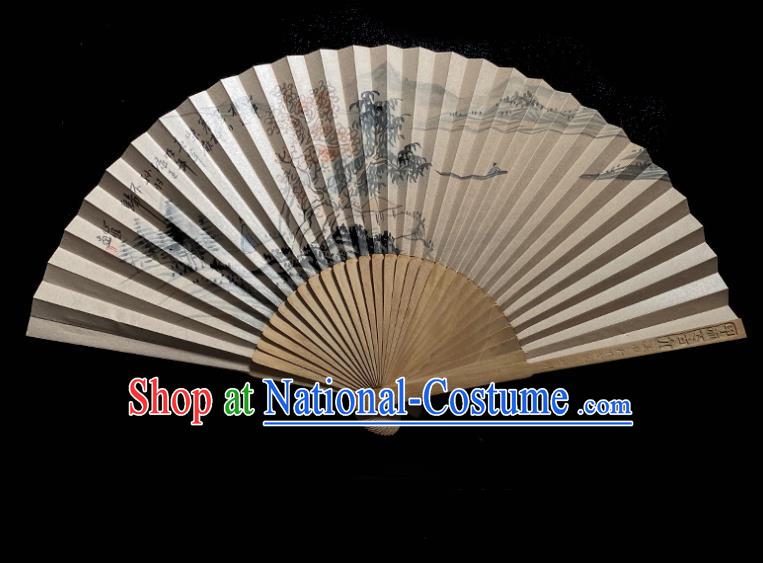 Chinese Ink Painting Accordion Classical Sandalwood Fan Handmade Folding Fan