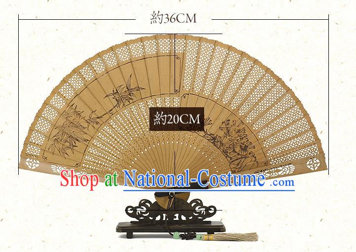 Chinese Ink Painting Bamboo Chrysanthemum Folding Fan Traditional Kung Fu Fan Handmade Sandalwood Fan