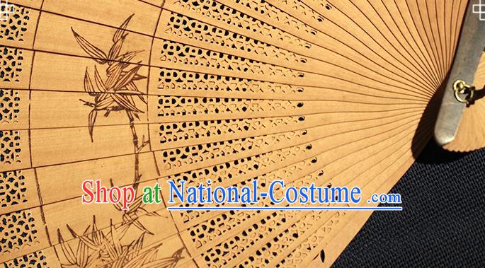 Chinese Ink Painting Bamboo Chrysanthemum Folding Fan Traditional Kung Fu Fan Handmade Sandalwood Fan