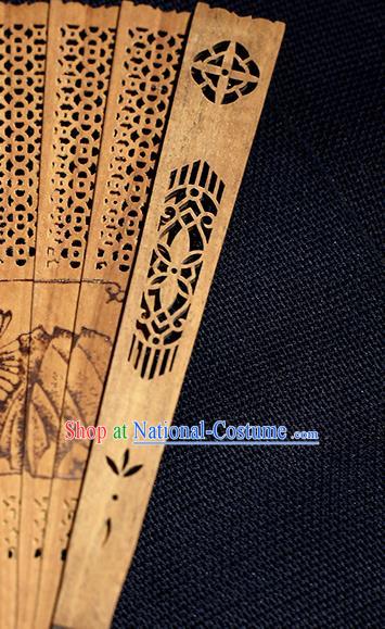 Chinese Ink Painting Bamboo Chrysanthemum Folding Fan Traditional Kung Fu Fan Handmade Sandalwood Fan