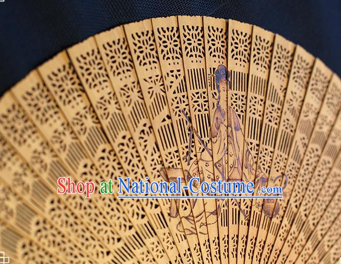 Chinese Traditional Kung Fu Fan Handmade Sandalwood Fan Ink Painting Goddess Folding Fan