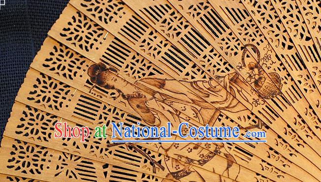 Chinese Traditional Kung Fu Fan Handmade Sandalwood Fan Ink Painting Goddess Folding Fan