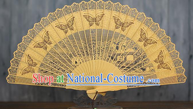 Chinese Printing Butterfly Folding Fan Traditional Hollow Fan Handmade Sandalwood Fan