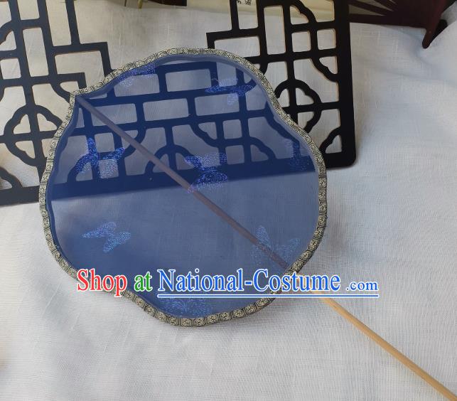 China Classical Butterfly Pattern Blue Silk Fan Traditional Hanfu Princess Fan Handmade Palace Fan