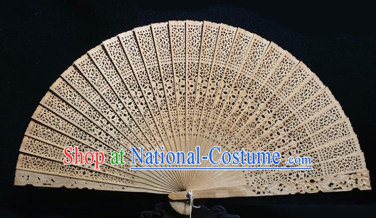 Chinese Handmade Hollow Sandalwood Accordion Folding Fan Classical Gems Fan