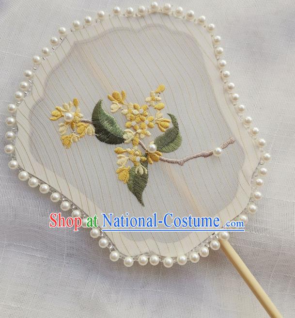 China Classical Hanfu Fan Traditional Song Dynasty Princess Silk Fan Handmade Embroidered Osmanthus Palace Fan