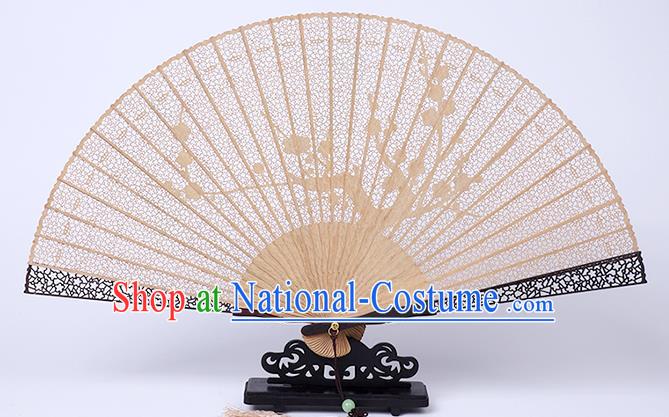 Chinese Classical Carving Plum Folding Fan Hollow Sandalwood Accordion Handmade Fan Craft